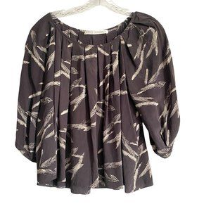 Ulla Johnson Black Blouse with Cream Feather Motif